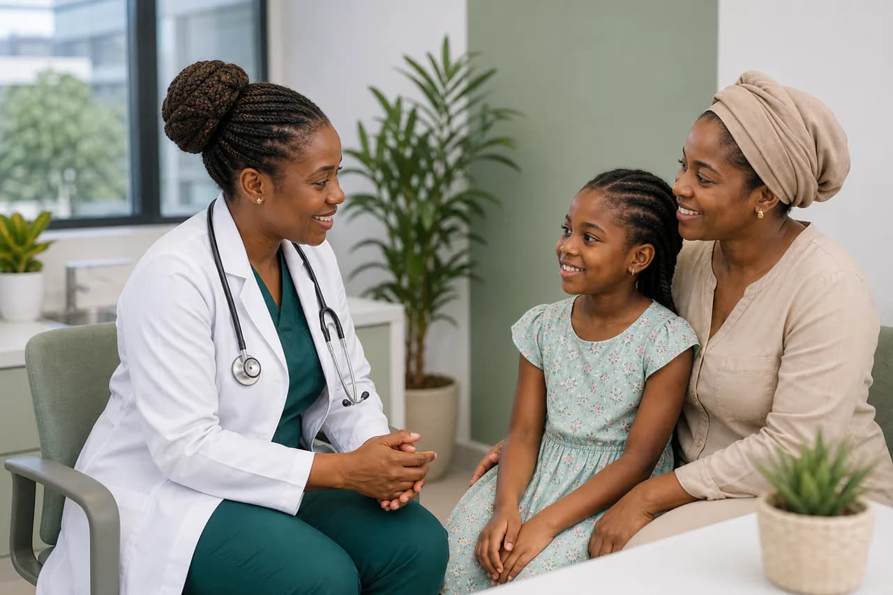 A clinician speaking with a family
